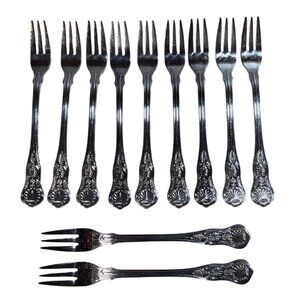 International Silver Cocktail & Seafood Forks Kings Pattern Lot of 11Taiwan Vtg